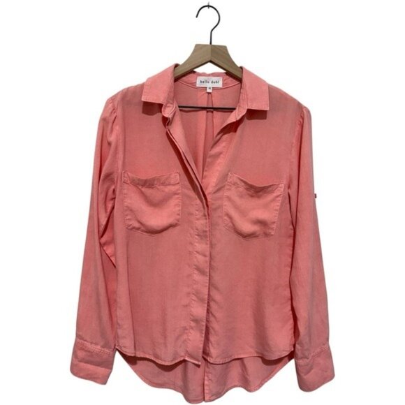 Bella Dahl Pink Tencel Button Down Shirt XS | Soft Long Sleeve High-Low Blouse - Picture 3 of 12